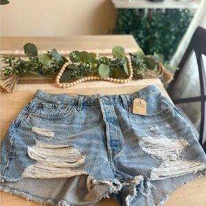 Levi's Blue Distressed Jean Shorts High-Waisted Cut-Off